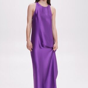 Mango Satin Cross-back Purple Maxi Dress